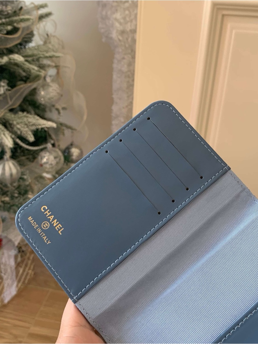 Blue Denim Wallet Phone Case with Embossed CC Logo - Picture 8 of 9